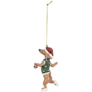 Clayre & Eef 6PR5308 Decorazione a sospensione Cane 6x3x10 cm Marrone & Verde