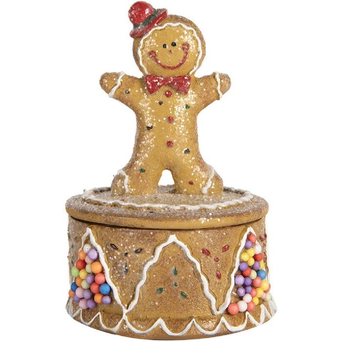 Scatola decorativa con Omini di Pan di Zenzero Clayre & Eef 6PR5650 Marrone Ø 7x11 cm