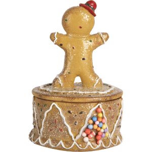 Scatola decorativa con Omini di Pan di Zenzero Clayre & Eef 6PR5650 Marrone Ø 7x11 cm