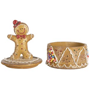 Scatola decorativa con Omini di Pan di Zenzero Clayre & Eef 6PR5650 Marrone Ø 7x11 cm