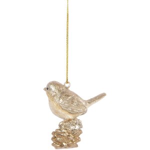 Clayre & Eef 6PR5660 Decorazione Ciondolo Uccello 6x3x6 cm Beige-Oro