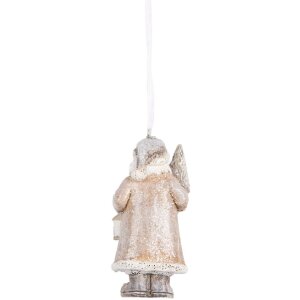 Clayre & Eef 6PR5661 Decorazione Ciondolo Babbo Natale 5x4x9 cm Beige/Bianco