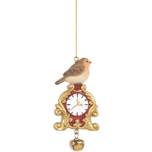 Clayre & Eef 6PR5664 Decorazione ciondolo Uccello 6x3x11 cm Marrone con accenti dorati