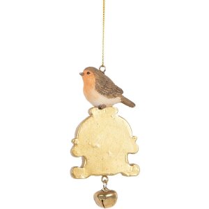 Clayre & Eef 6PR5664 Decorazione ciondolo Uccello 6x3x11 cm Marrone con accenti dorati