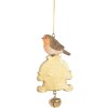 Clayre & Eef 6PR5664 Decorazione ciondolo Uccello 6x3x11 cm Marrone con accenti dorati