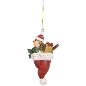 Clayre & Eef 6PR5665 Decorazione Ciondolo Uccello 5x3x9 cm Marrone e Rosso