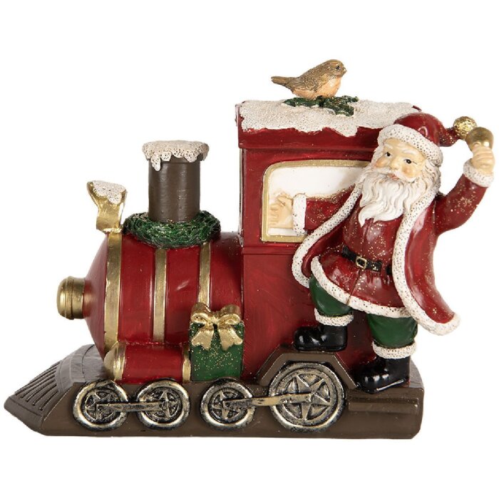 Decorazione Babbo Natale con locomotiva Clayre & Eef 16x10x13 cm Rosso