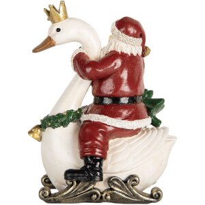 Decorazione Babbo Natale su Cigno Clayre & Eef 6PR5671 13x10x16 cm Rosso e Bianco