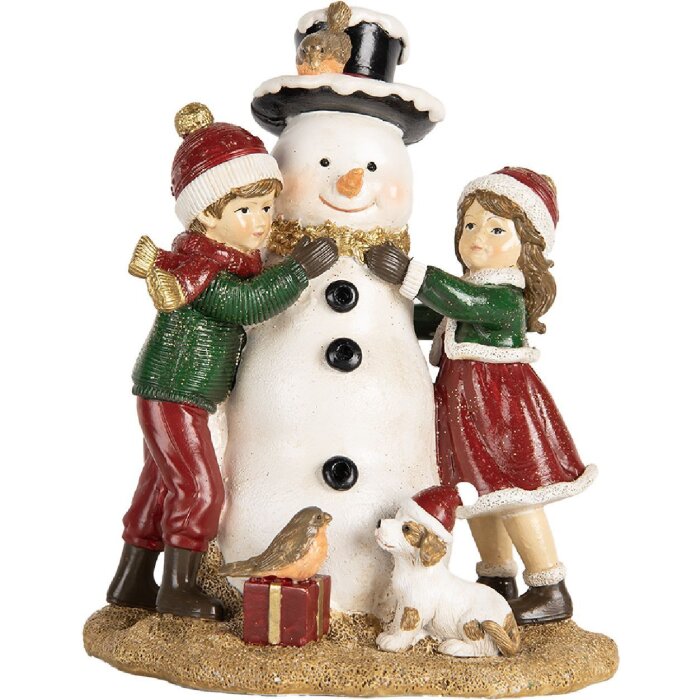 Clayre & Eef 6PR5679 Decorazione Bambino con Pupazzo di Neve 13x10x16 cm Rosso Bianco
