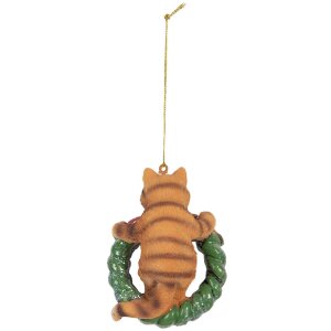 Decorazione pendente Gatto Clayre & Eef 6PR5313 6x5x9 cm Marrone e Verde