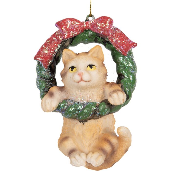 Clayre & Eef 6PR5314 Decorazione Ciondolo Gatto 6x5x9 cm Marrone & Verde