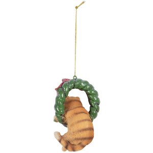 Clayre & Eef 6PR5314 Decorazione Ciondolo Gatto 6x5x9 cm Marrone & Verde