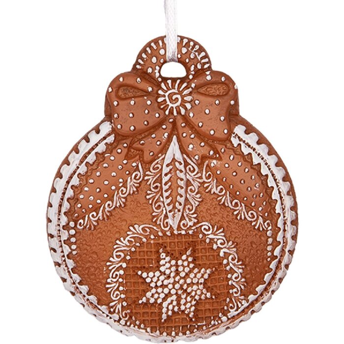 Clayre & Eef 6PR5317 Decorazione Ornamento Pallina di Natale 8x2x10 cm Marrone & Bianco