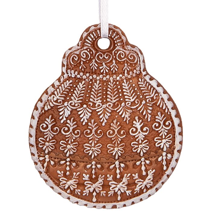 Clayre & Eef 6PR5318 Decorazione Ornamento Palla di Natale 8x2x10 cm Marrone Bianco