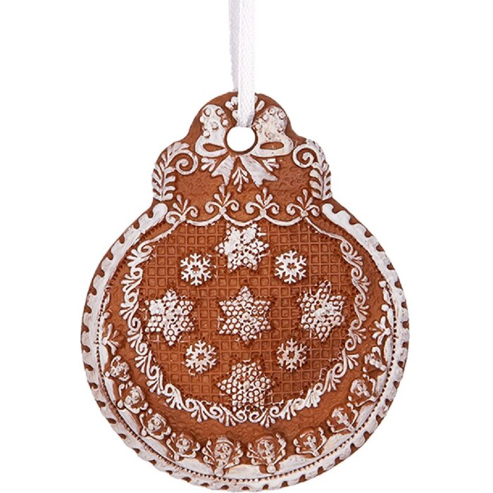 Clayre & Eef 6PR5319 Decorazione Ornamento Palla di Natale 8x2x10 cm Marrone Bianco