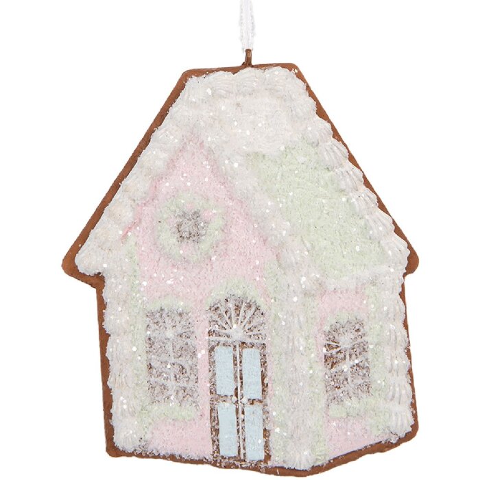 Clayre & Eef 6PR5335 Decorazione Ciondolo Casa 9x1x10 cm Rosa con accenti verdi