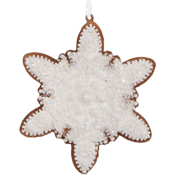 Clayre & Eef 6PR5352 Decorazione Ciondolo Fiocco di Neve 9x1x10 cm Bianco Marrone