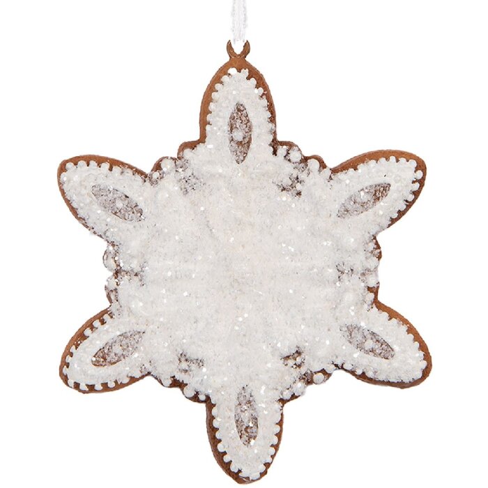 Clayre & Eef 6PR5355 Decorazione Ornamento Fiocco di Neve 9x1x10 cm Bianco e Marrone
