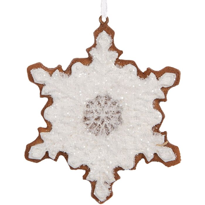 Clayre & Eef 6PR5357 Decorazione Ornamento Fiocco di Neve 9x1x10 cm Bianco Marrone