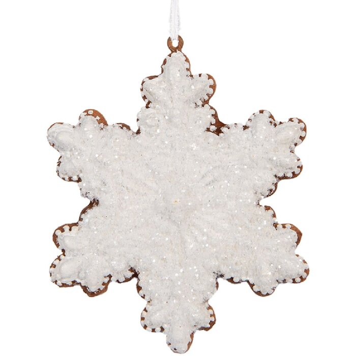 Clayre & Eef 6PR5358 Decorazione Ciondolo Fiocco di Neve 9x1x10 cm Bianco & Marrone