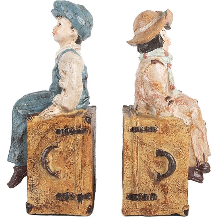 Supporto per libri Clayre & Eef 6PR5556 (2 pezzi) 19x10x22 cm Marrone e Blu