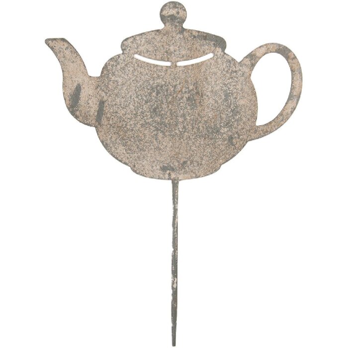 Clayre & Eef 6Y5831 Decorazione da Giardino a Forma di Teiera 26x1x35 cm Grigio Beige