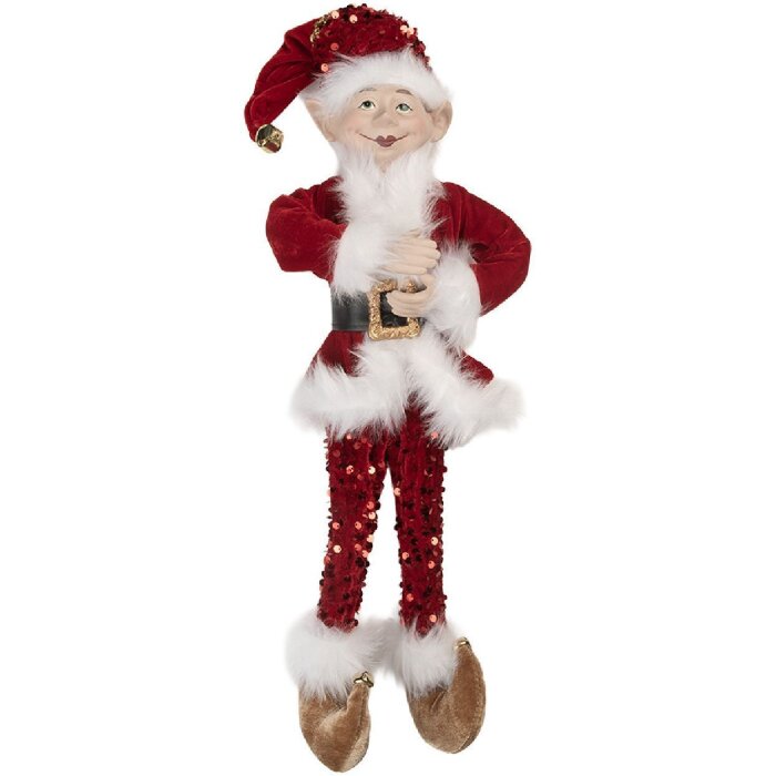 Decorazione di Natale con elfo Clayre & Eef 17x12x52 cm Rosso e Bianco