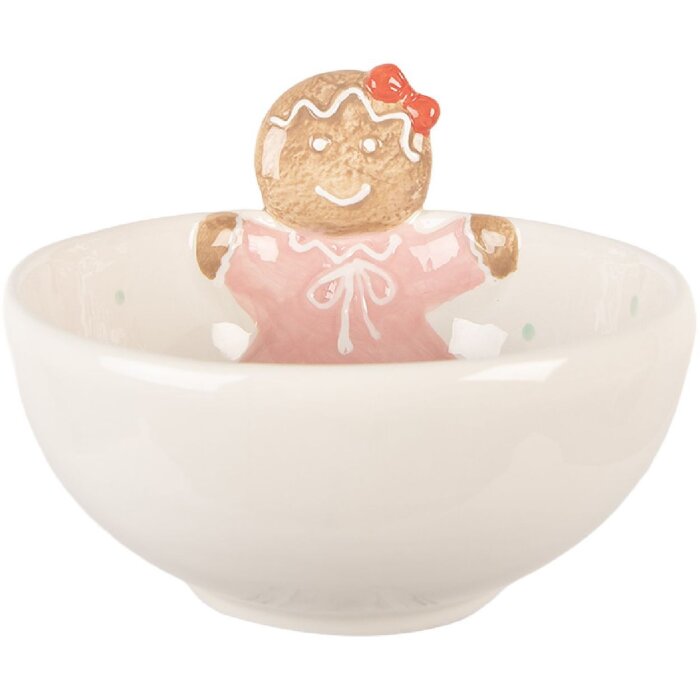 Ciotola in ceramica Clayre & Eef 6CE2216 18x17x12 cm Bianca Rosa 700 ml