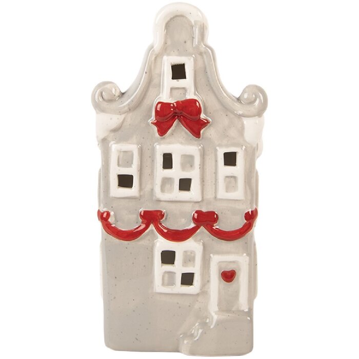 Decorazione a LED a forma di casa Clayre & Eef 6CE2219G 11x9x22 cm Grigio e Bianco