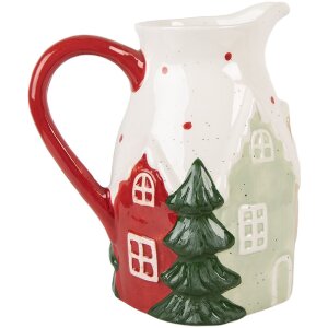 Brocca decorativa Clayre & Eef 6CE2222 19x14x20 cm Bianca e Verde in Ceramica