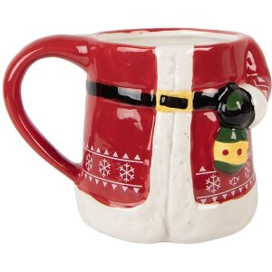 Bicchiere in ceramica Clayre & Eef 15x10x19 cm Rosso e Bianco