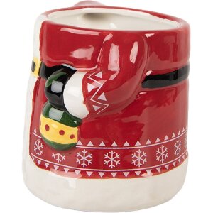 Bicchiere in ceramica Clayre & Eef 15x10x19 cm Rosso e Bianco