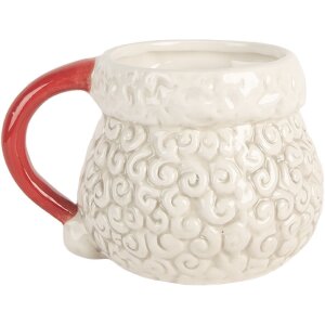 Bicchiere in ceramica Clayre & Eef 16x11x10 cm / 550 ml Bianco Rosso