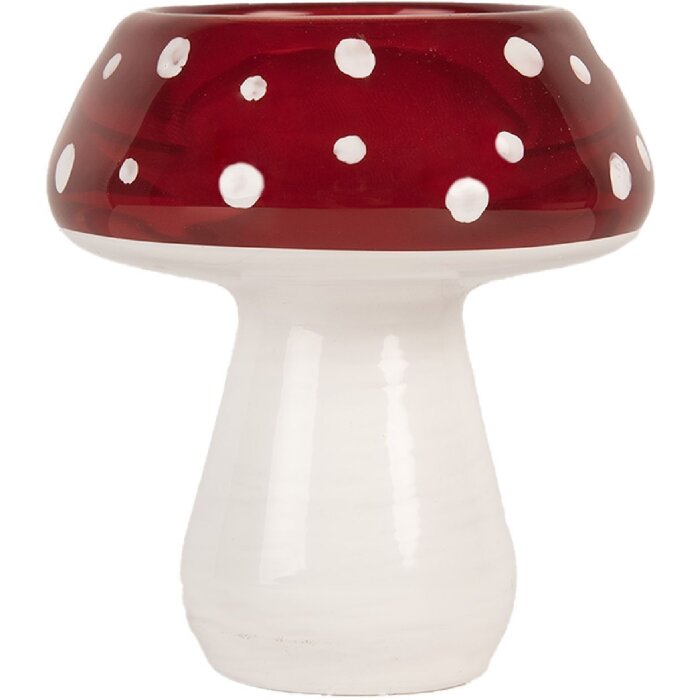 Portacandele a forma di fungo Clayre & Eef 6GL5199 Ø 7x7 cm bianco-rossa