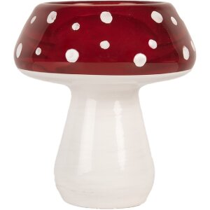 Portacandele a forma di fungo Clayre & Eef 6GL5199 Ø 7x7 cm bianco-rossa