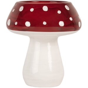 Portacandele a forma di fungo Clayre & Eef 6GL5199 Ø 7x7 cm bianco-rossa