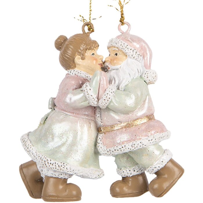 Clayre & Eef 6PR5656 Decorazione Ornamento Babbo Natale con Moglie 7x4x8 cm Rosa e Verde