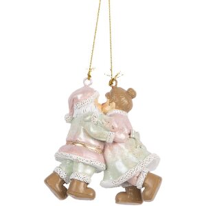 Clayre & Eef 6PR5656 Decorazione Ornamento Babbo Natale con Moglie 7x4x8 cm Rosa e Verde