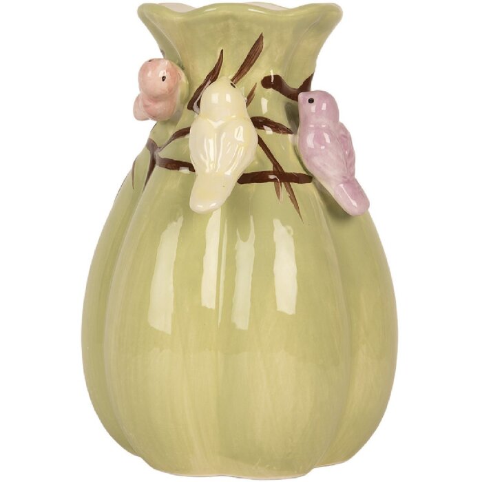 Vaso in ceramica Clayre & Eef Ø 14x21 cm Verde e Rosa