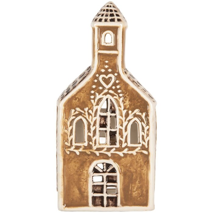 Portacandele casa Clayre & Eef 6CE2326 8x7x17 cm Marrone e Bianco