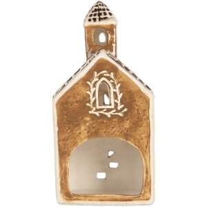 Portacandele casa Clayre & Eef 6CE2326 8x7x17 cm Marrone e Bianco