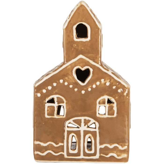 Portacandele a forma di casa Clayre & Eef 10x10x16 cm Marrone e Bianco