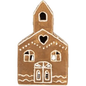 Portacandele a forma di casa Clayre & Eef 10x10x16 cm Marrone e Bianco