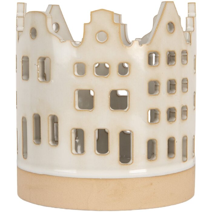 Portacandele a forma di case Clayre & Eef 6CE2346 Beige-Marrone Ø 11x11 cm
