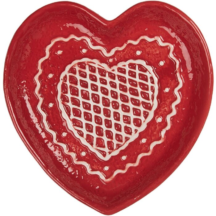 Piccolo piatto in ceramica Clayre & Eef 6CE2359 17x17x3 cm Rosso Bianco