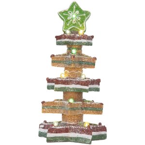 Clayre & Eef 6PR5838 Albero di Natale Decorativo con LED 15x15x29 cm Marrone-Rosso