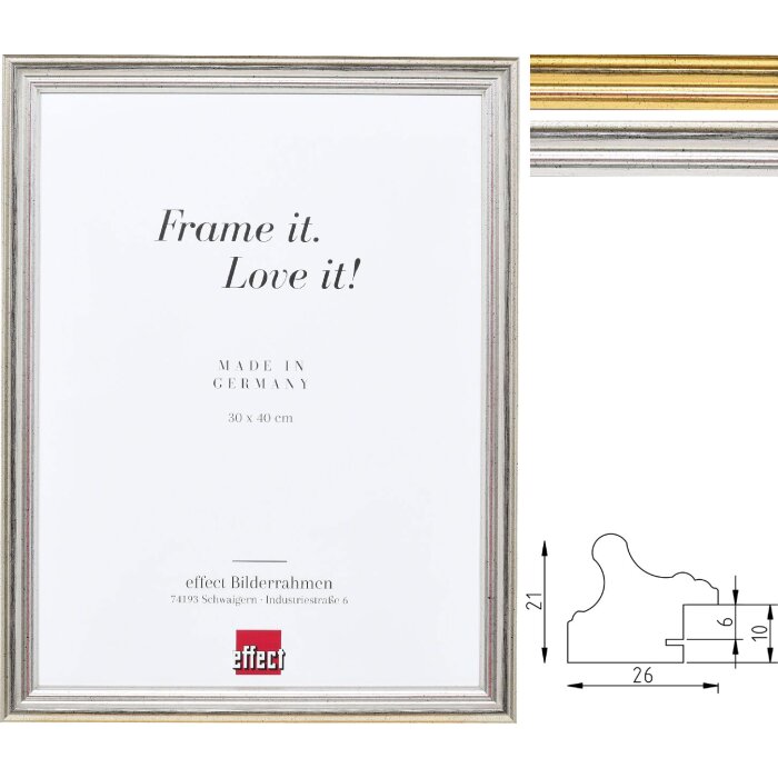 Cornice per foto in legno Effect Profil 44 Barocco Argento Oro molte dimensioni