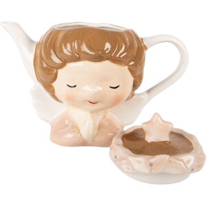 Teiera in ceramica Clayre & Eef 6CETE0184 Beige-Rosa 21x12x16 cm / 650 ml