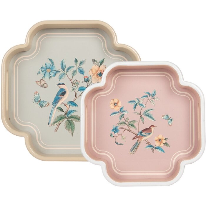 Set 2 Vassi Decorativi Clayre & Eef Beige Rosa 30x30/24x24 cm