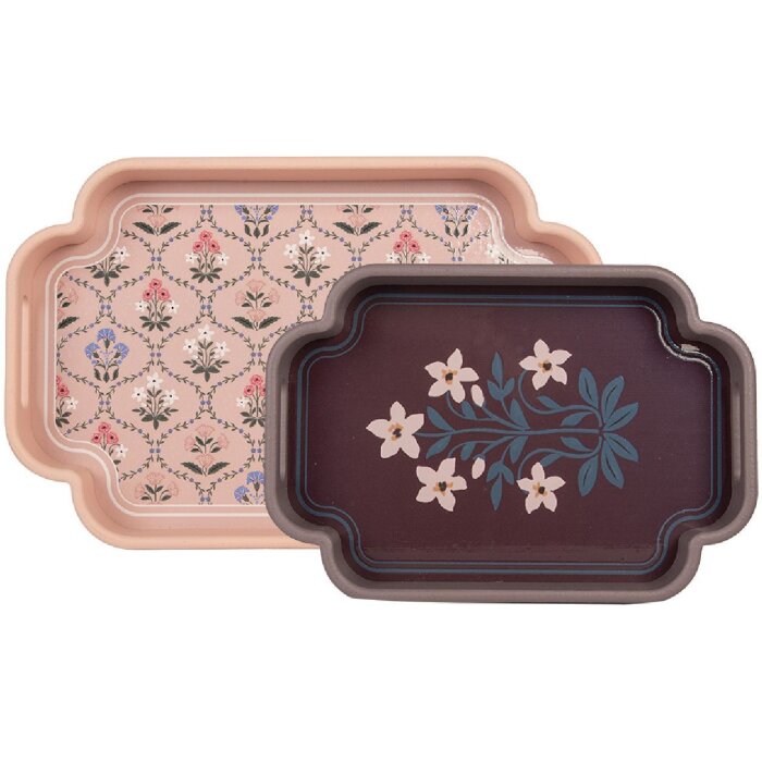 Clayre & Eef 6H2463 Set 2 Vassoi Decorativi Rosa Violetto 46x30x5 cm / 35x24x5 cm